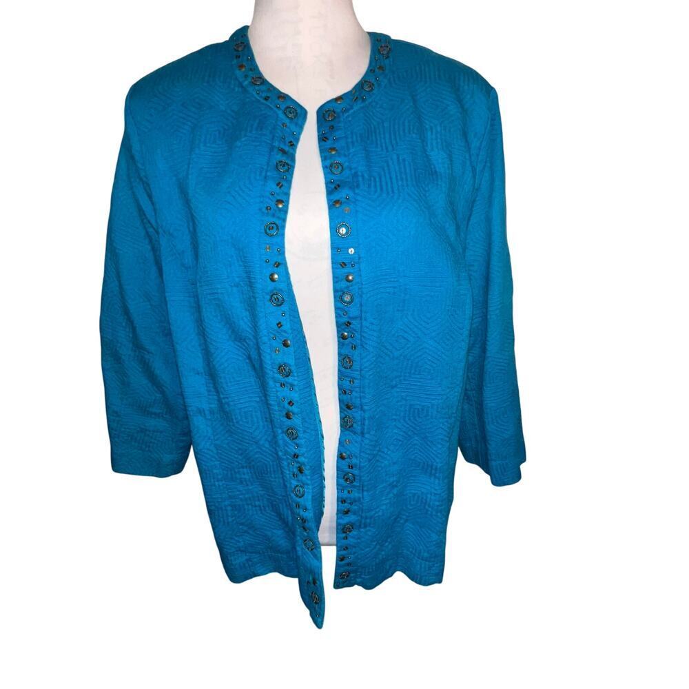 Alfred Dunner women’s size 18 Jacquard jewel embellished open blazer Y2K - Picture 1 of 9